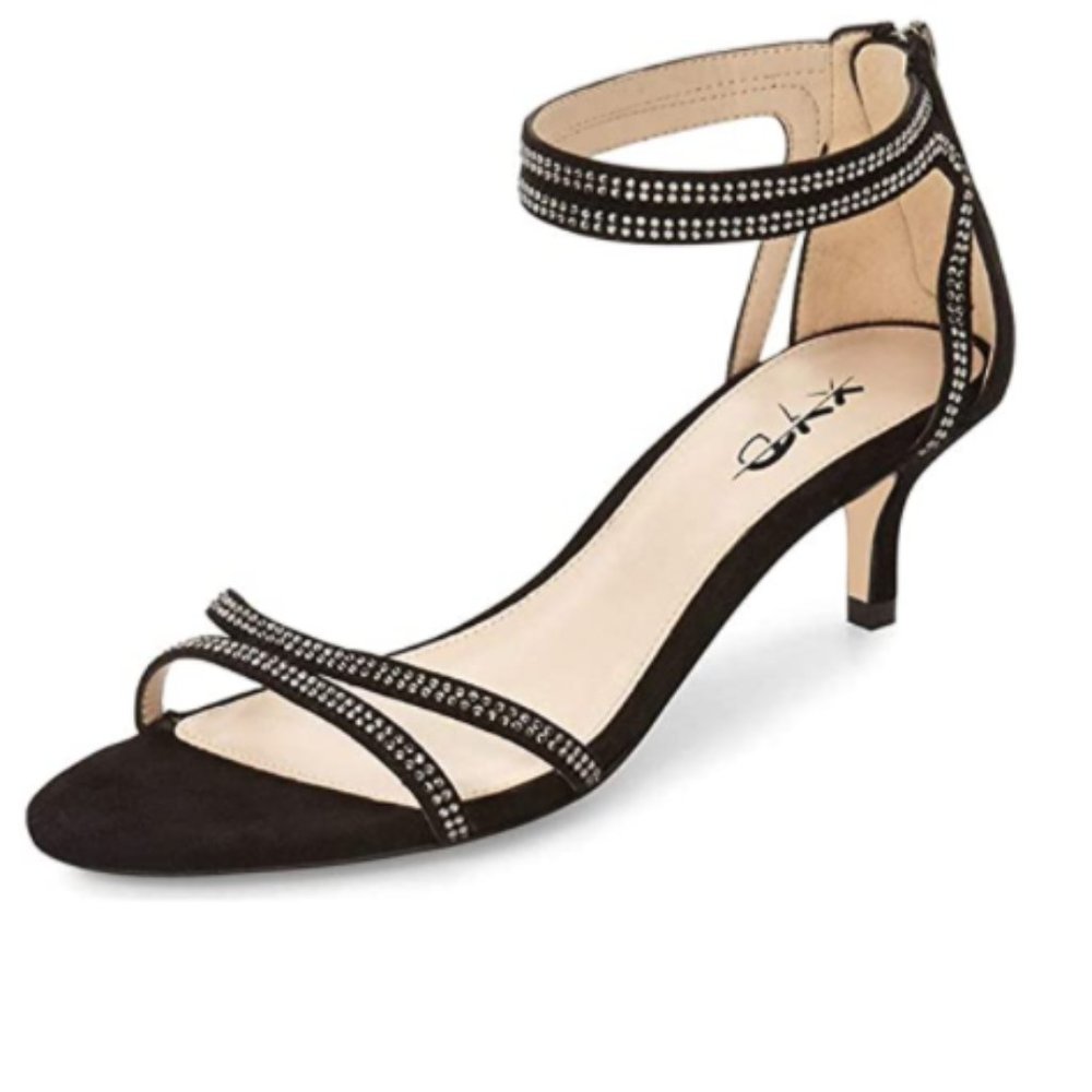 XYD Black Low Heel Strappy Rhinestone Sandals